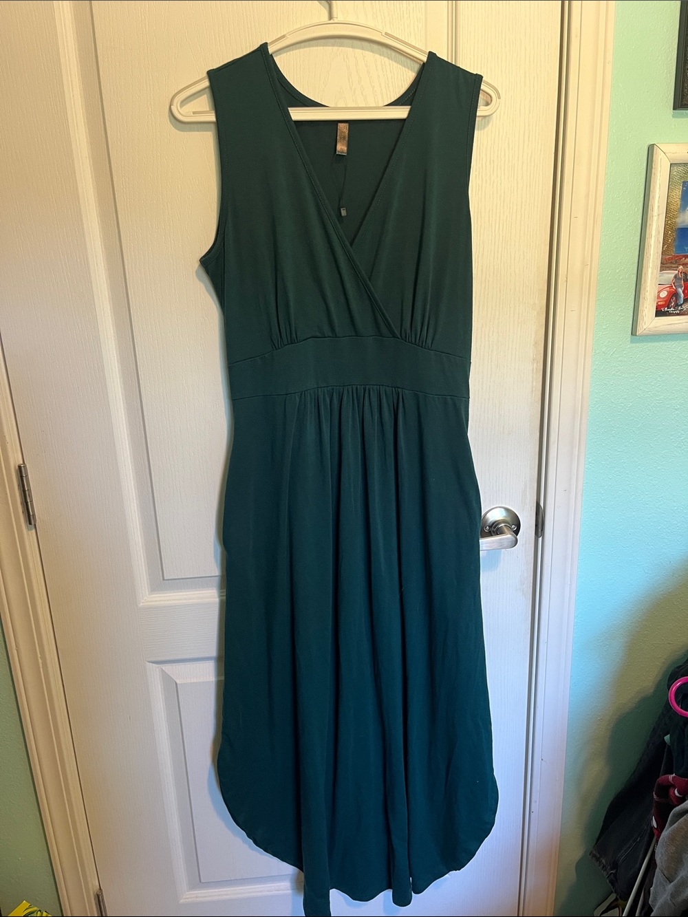 Sleeveless Deep Teal High-Low Wrap Dress